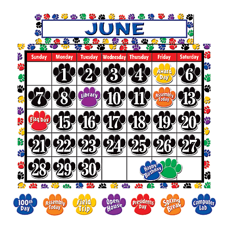 Teacher Created Resources Colorful Paw Prints Calendar Set, 24" x 18", Multicolor