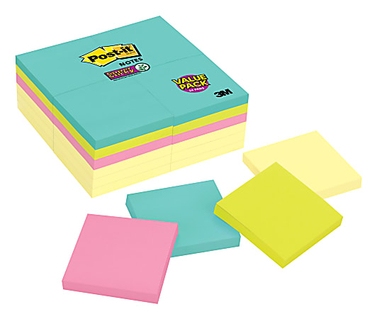 Post-it® Super Sticky Notes, 24 Pads, 3 in x 3 in, 2x the Sticking Power, School Supplies and Office Products, Sticky Notes  - 65424SSCYM