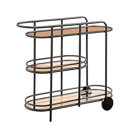 Sauder® Coral Cape Modern 3-Shelf Metal And Glass Bar Cart, 33-1/8"H x 39-1/2"W x 15-1/8"D, Black/Amber