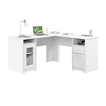 Bush Home Cabot 60W L Shaped Computer Desk with Storage, White, Standard Delivery