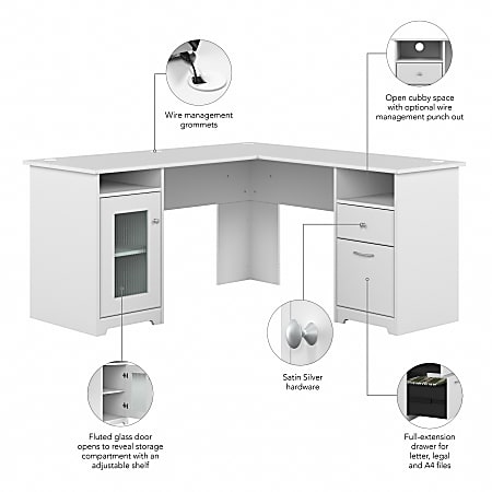 Bush Business Furniture Cabot 60 W L Shaped Corner Desk White Standard ...