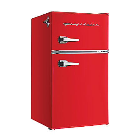 Frigidaire 2-Door Retro 3.2 cu ft Compact Bar Fridge with Freezer and Side Bottle Opener, Red