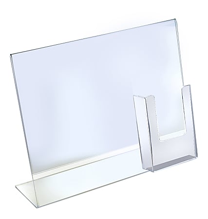 Azar Displays Acrylic Horizontal/Vertical L-Shaped Sign Holders With Brochure Pocket, 11"H x 14"W x 3"D, Clear, Pack Of 2 Holders