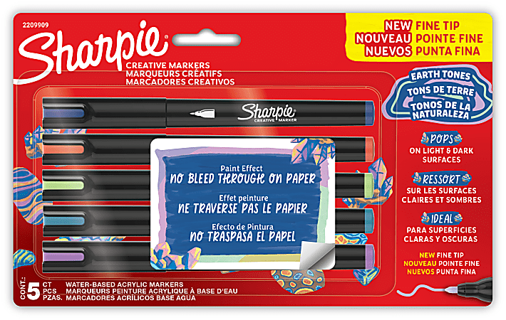 Sharpie Creative Markers, Earth Tones, Water-Based Acrylic Paint Markers, Fine Tip, 5 Count