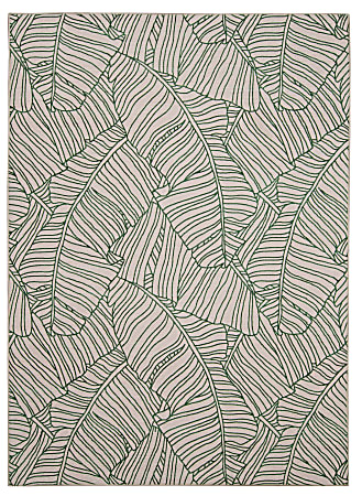 Linon Washable Outdoor Area Rug, Jarvie, 3' x 5', Ivory/Green