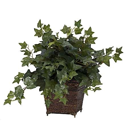 Nearly Natural 17"H Silk Puff Ivy With Coiled Rope Planter