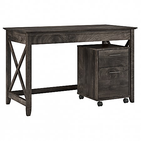 Bush Furniture Key West 48"W Writing Desk With 2-Drawer Mobile File Cabinet, Dark Gray Hickory, Standard Delivery