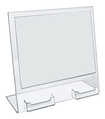 Azar Displays Slanted Sign Holders With 2 Business Card Pockets, 8-1/2"H x 11"W x 3"D, Clear, Pack Of 2 Holders