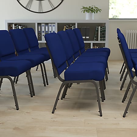 Flash Furniture HERCULES Series 21"W Stackable Church Chair, Navy Blue/Silvervein