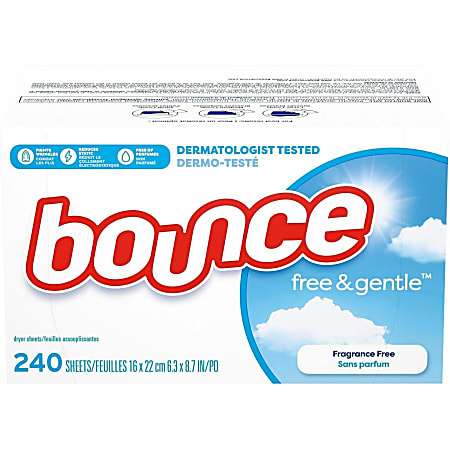 Bounce Free & Gentle Dryer Sheets - 9" Length x 6.04" Width - Dye-free, Scent-free, Wrinkle-free, Hypoallergenic, Soft - White - 240 / Box