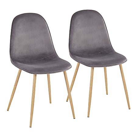 LumiSource Pebble Dining Chairs, Gray/Natural Wood, Set Of 2 Chairs