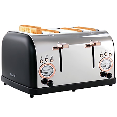 MegaChef 4-Slice Wide Slot Toaster With Variable Browning, Black/Rose Gold