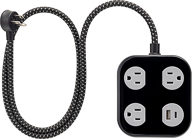 Cordinate ADAPT 82574 3-Outlet Surge Protector, 4' Cord, Black/Gray