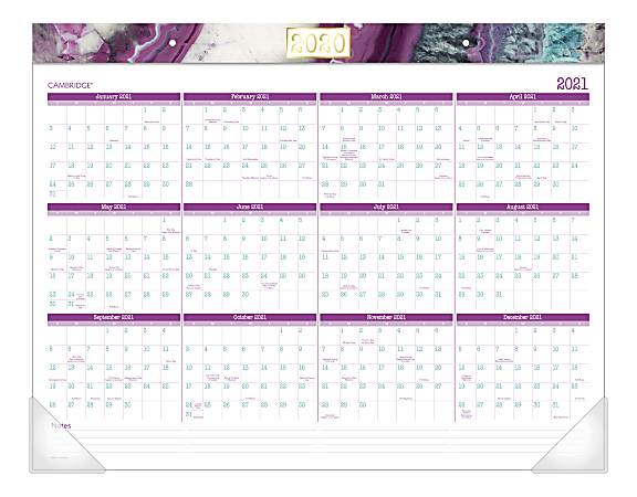 Cambridge® Agate Monthly Desk Pad Calendar, 22" x 17", January to December 2020