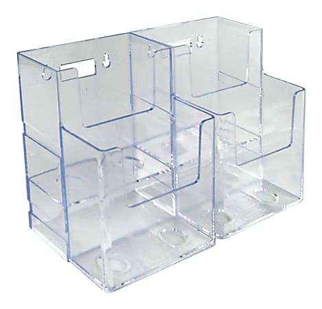 Azar Displays 2-Tier 4-Pocket Trifold Brochure Holders, 7"H x 9-3/8"W x 3-3/4"D, Clear, Pack Of 2 Holders