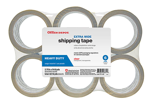 Office Depot® Brand Shipping Tape, Heavy-Duty, Extra-Wide, 2.75" x 54.6 Yd., Clear, Pack Of 6