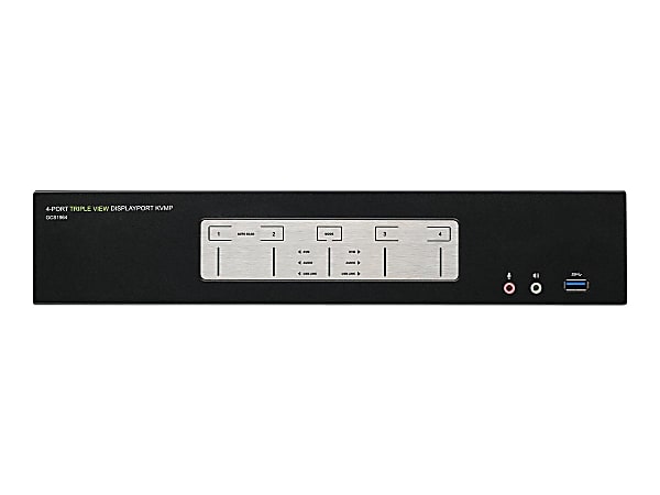 4-Port 4K Triple View DisplayPort KVMP Switch with USB 3.0 Hub (TAA Compliant) - 3 Computer(s) - 3 Local User(s) - 4096 x 2160 - 1 x Network (RJ-45) - 9 x USB - 3 x HDMI - 12 x DisplayPort - TAA Compliant