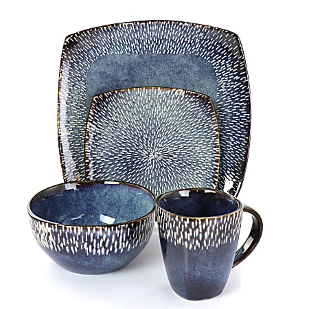 Meritage 16-Piece Stoneware Dinnerware Set, Blue/Silver