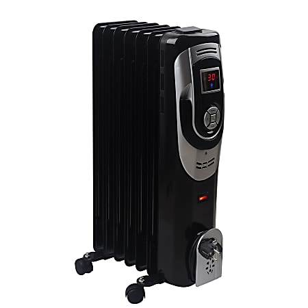 Optimus 1500-Watt Digital 7-Fins Oil-Filled Radiator Heater With Timer, 25" x 14", Black