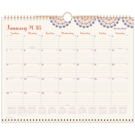 AT-A-GLANCE® Sun Dance Monthly Wall Calendar, 15" x 12", Multicolor, January to December 2018 (W1051-707-18)