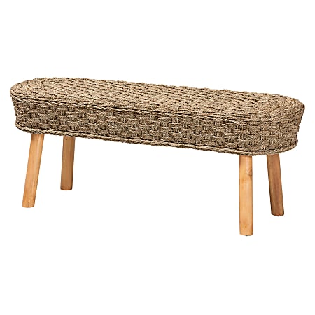 bali & pari Denver Natural Seagrass & Acacia Wood Accent Bench, 17-3/4”H x 45-5/16”W x 14-13/16”D, Light Brown/Natural Brown