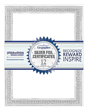 Geographics Foil Certificates, 8-1/2" x 11", Silver Flourish, Pack Of 12