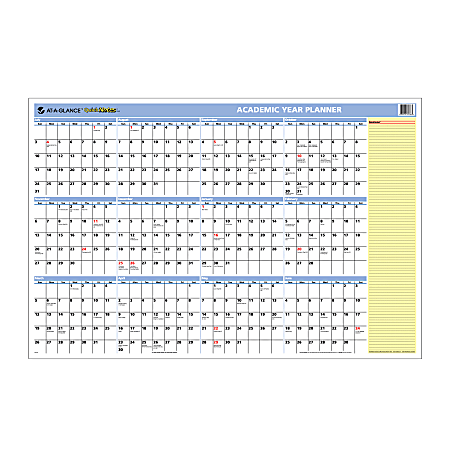 AT-A-GLANCE® QuickNotes® 30% Recycled Academic Yearly Erasable/Reversible Wall Calendar, 24" x 36", July 2012-June 2013
