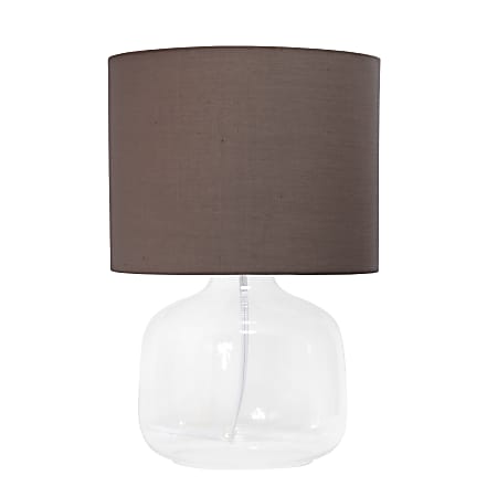 Simple Designs Glass Table Lamp, 13-3/4"H, Gray Shade/Clear Base