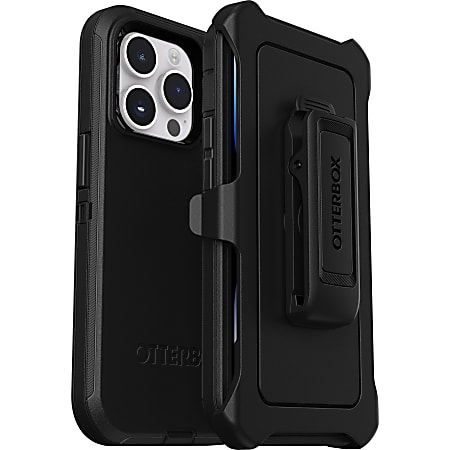 OtterBox Defender Rugged Carrying Case (Holster) Apple iPhone 14 Pro Smartphone - Black - Dirt Resistant, Scrape Resistant, Wear Resistant, Drop Resistant, Bump Resistant, Tear Resistant - Synthetic Rubber Body - Holster