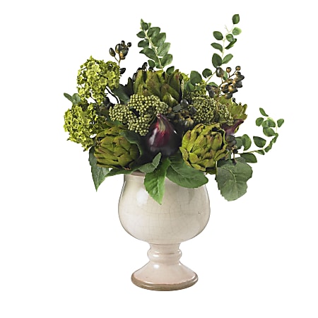 Nearly Natural 15"H Silk Artichoke And Hydrangea Arrangement With Ceramic Vase