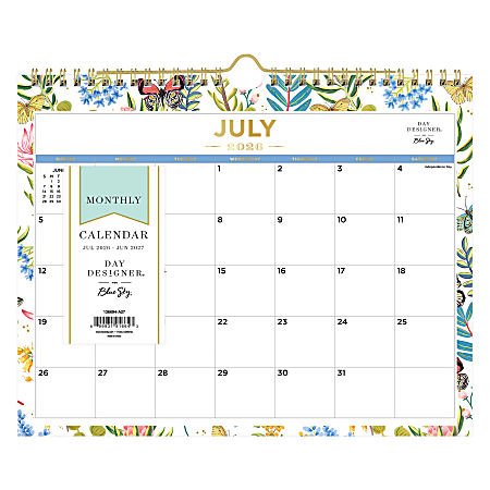 2026&ndash;2027 Blue Sky DD Flutter Monthly Safety Wirebound Wall Calendar, 11 x 8.75, Flutter, Academic Year, 136694