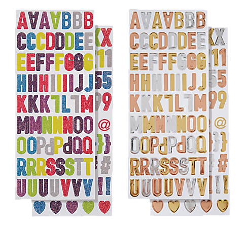 Divoga™ Sticker Sheets, Shiny Letters, Assorted Colors, Pack Of 2