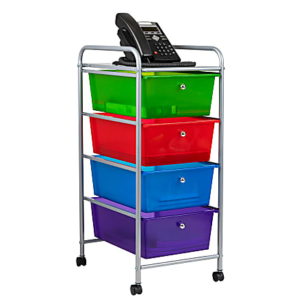 Mind Reader Rolling Utility Cart, 4-Drawer,  30"H x 15-1/4"W x 12-3/4"D, Multi-color