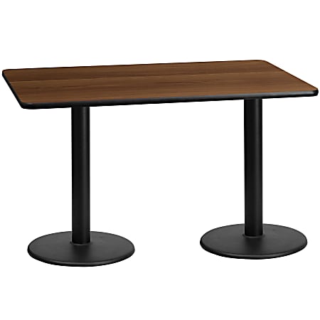 Flash Furniture Rectangular Laminate Table Top With Round Table Height Base, 31-3/16”H x 30”W x 60”D, Walnut