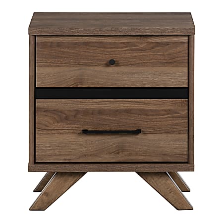 South Shore Flam 2-Drawer Nightstand, 21-7/8"H x 19-1/2"W x 16-1/2"D, Natural Walnut/Matte Black