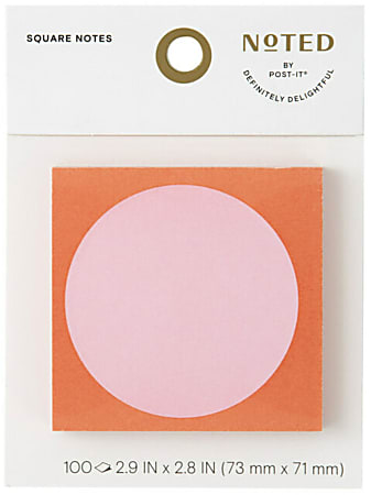 Noted by Post-it® Square Notes, 2.9 in. x 2.8 in., Red square note with pink circle, 1 Pad/Pack, 100 Sheets/Pad
