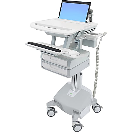 Ergotron StyleView Laptop Cart Desk Workstation LiFe Powered, 2 Drawers, 50-1/2"H x 17-1/2"W x 30-3/4"D, White/Gray