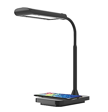 Realspace™ Trezdon RGB LED Desk Lamp With USB and Qi Wireless Charger, Adjustable Height, 16"H, Black