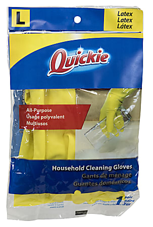 Quickie Lined Latex Gloves, Large, Yellow