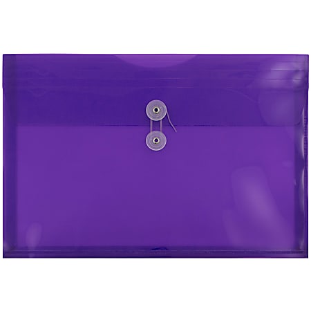 JAM Paper® Plastic Booklet Envelopes, Legal-Size, 10 1/2" x 14 1/2", Button & String Closure, Purple, Pack Of 12