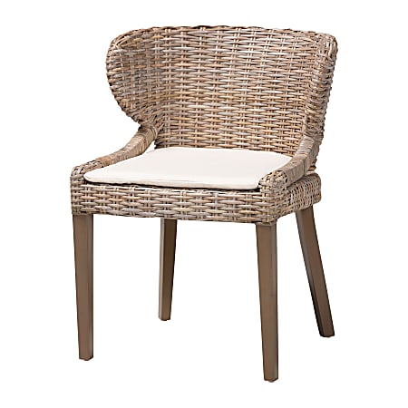 bali & pari Niesha Natural Kubu Rattan And Mahogany Wood Dining Chair, White/Gray