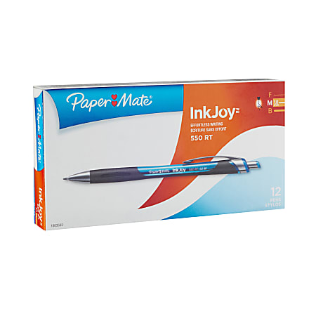 Paper Mate® InkJoy® 550 RT Ballpoint Pens, Medium Point, 1.0 mm, Translucent Blue Barrels, Blue Ink, Pack Of 12