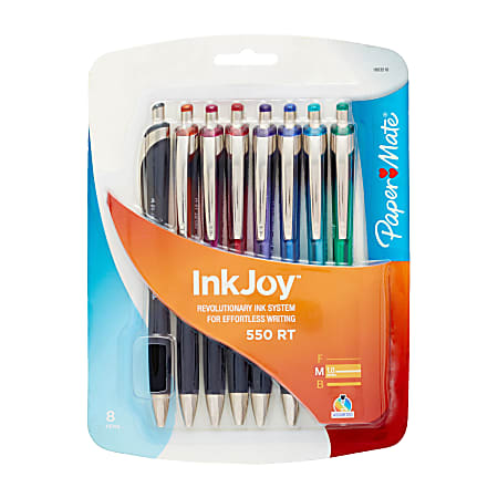 Paper Mate® InkJoy® 550 RT Ballpoint Pens, Medium Point, 1.0 mm, Assorted Translucent Barrels, Assorted Ink Colors, Pack Of 8
