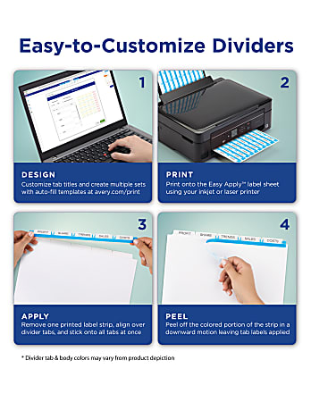 Avery® Print & Apply Clear Label Translucent Plastic Dividers with Index  Maker® Easy Apply™ Printable Label Strip, 5 Multicolor Tabs, Pack Of 5 Sets