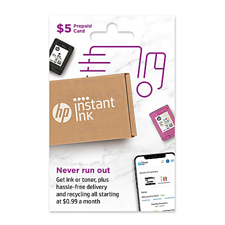HP Instant Ink $5 Prepaid Card for Ink and Toner Monthly Subscription Service