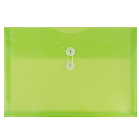 JAM Paper® Booklet Plastic Envelopes, Letter-Size, 9 3/4" x 13", Button & String Closure, Lime Green, Pack Of 12