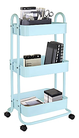 Realspace® Mobile 3-Tier Storage Cart, 35-5/8"H x 17-15/16"W x 14-5/16"D, Light Blue