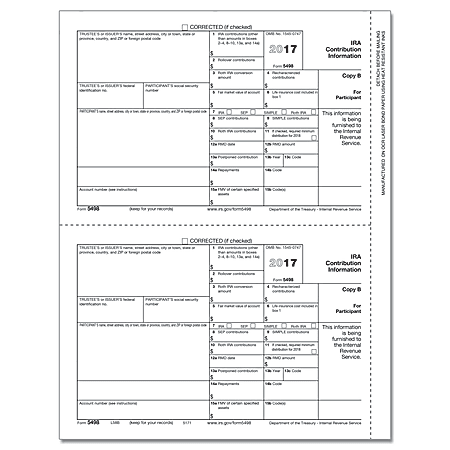 ComplyRight 5498 Inkjet/Laser Tax Forms For 2017, Participant Copy B, 1-Part, 8 1/2" x 11", Pack Of 50 Forms
