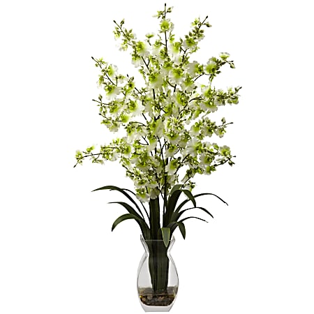 Nearly Natural 25"H Polyester Dancing Lady Orchid Arrangement With Vase