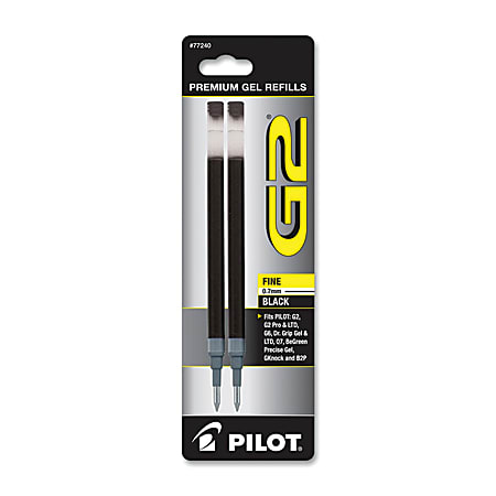 Pilot® Rollerball Pen Refills, Fits Dr. Grip Gel, G-2, Fine Point, 0.7 mm, Black, Pack Of 2 Refills